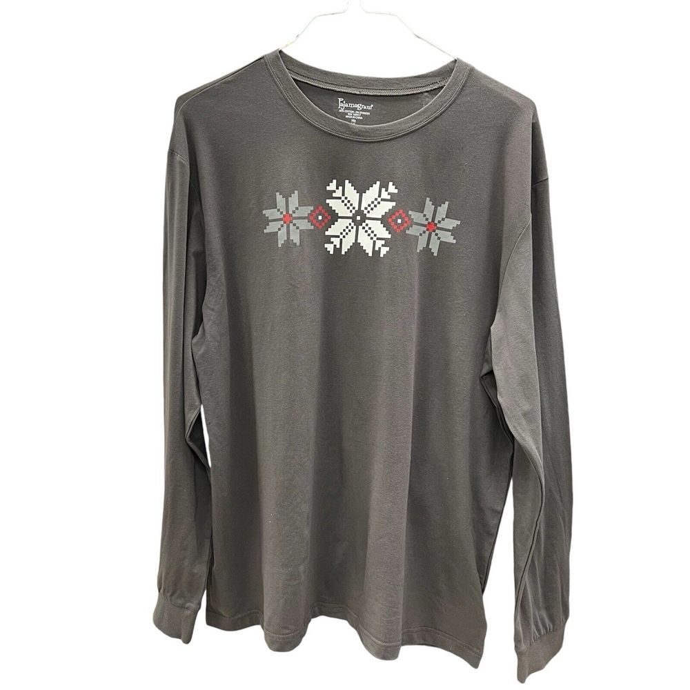 Pajamagram Mens Long Sleeve Gray Fair Isle Pajama Shirt Size L‎ Holiday - 536